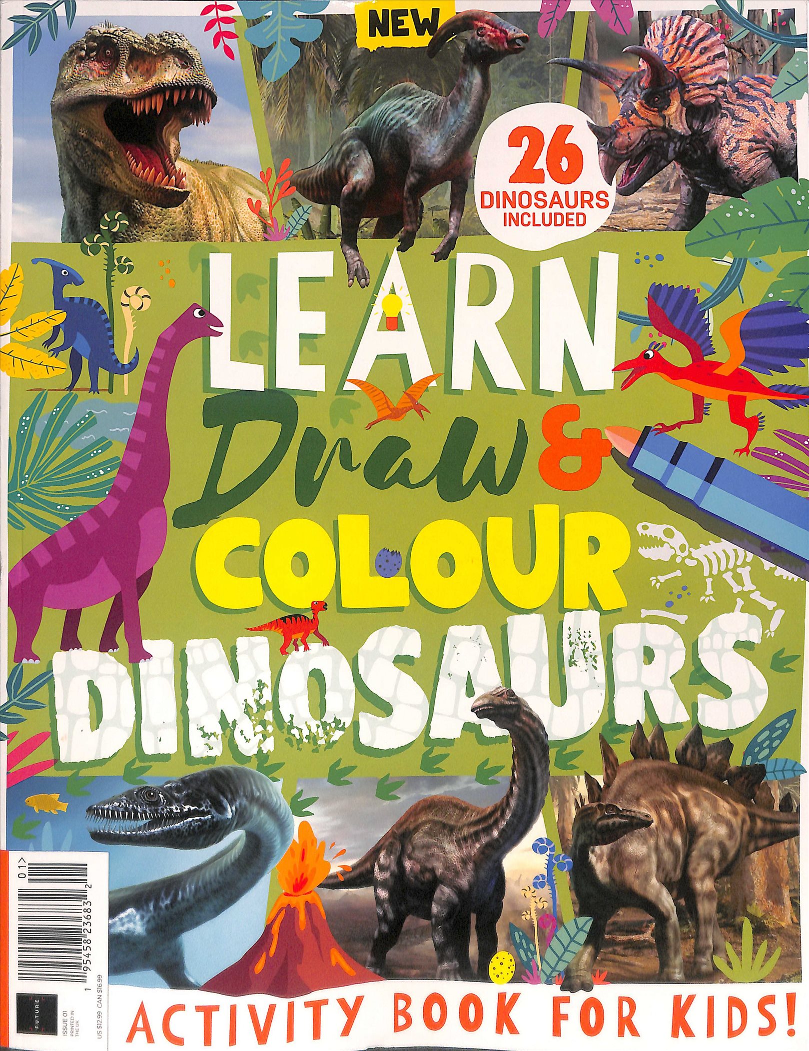 LEARN DRAW & COLOUR DINOSA